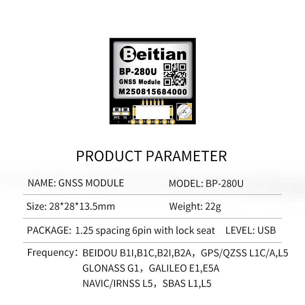 Beitian four-mode dual-frequency GNSS module high-precision RTK single Beidou GPS positioning multi-channel BP-280 357 Beitian four-mode dual-frequency GNSS module high-precision RTK single Beidou GPS positioning multi-channel BP-280 357